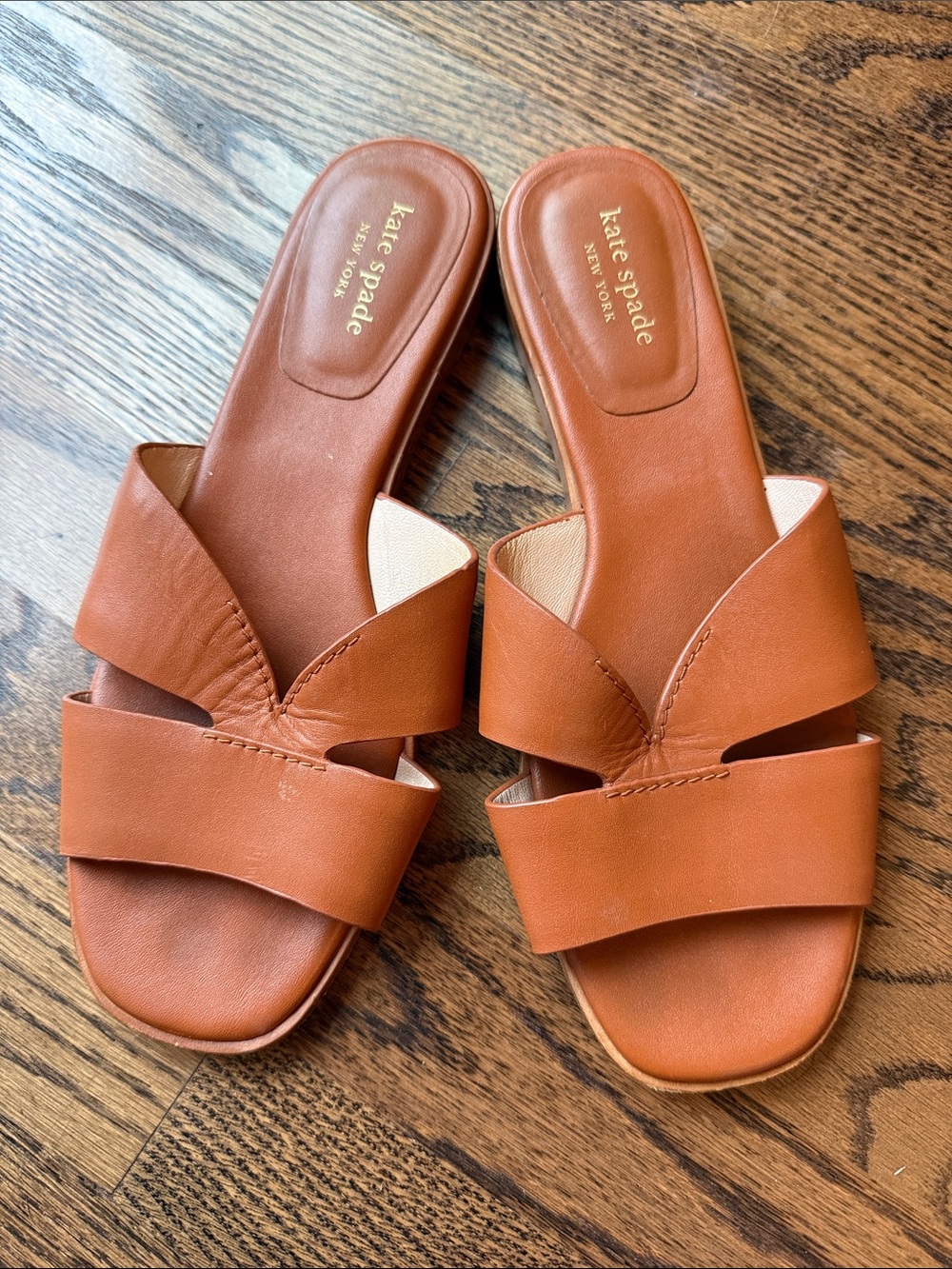 kate spade Cognac Brown Leather Crossover Slide Sandals size 9B